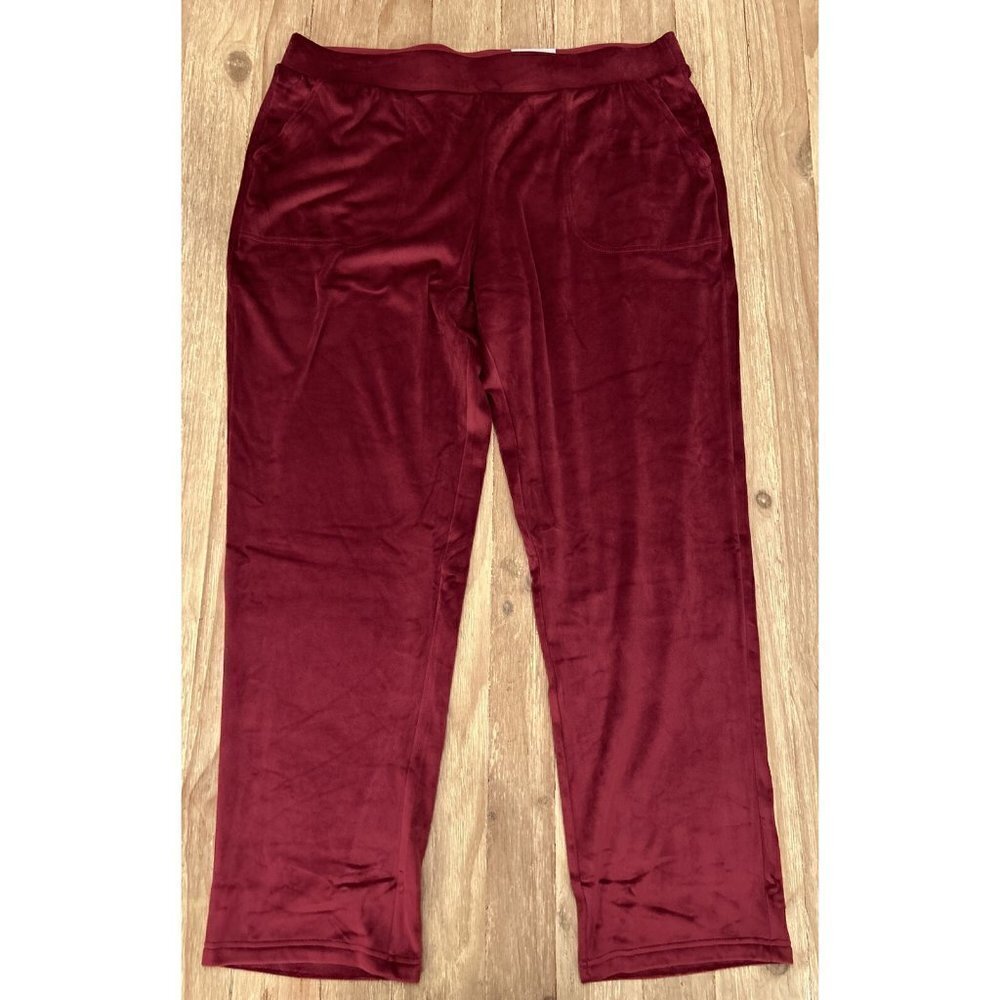 Croft & Barrow The Lush Velour Pant Straight Leg Mid Rise Pull On Red Size XXL
